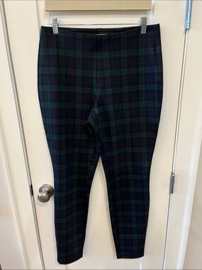 Nanette Lepore Navy & Green Plaid Slim Pants